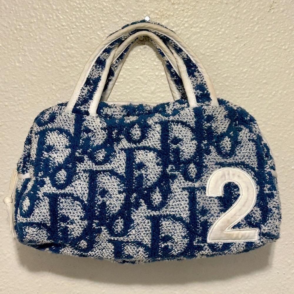 DIOR VTG Y2K Trotter No. 2 Bag Handbag Cotton Blue White Galliano Vintage Rare - Picture 14 of 14